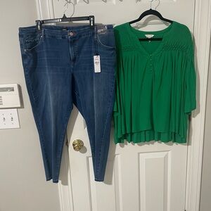 Express Green Top and Blue Jeans Combo